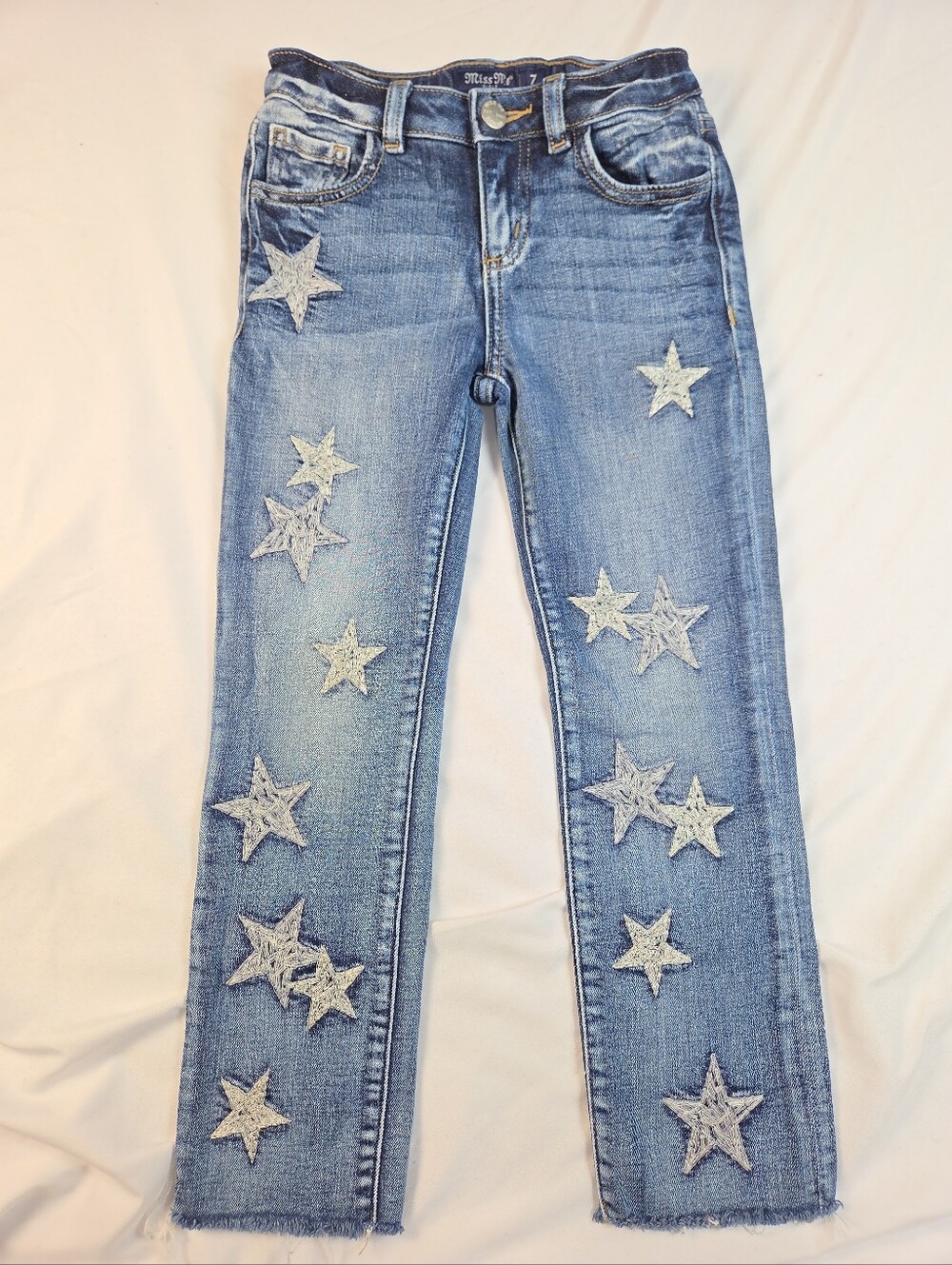 Miss Me Girls Mid Rise Ankle Straight Star Embroiderd Jeans Size 7